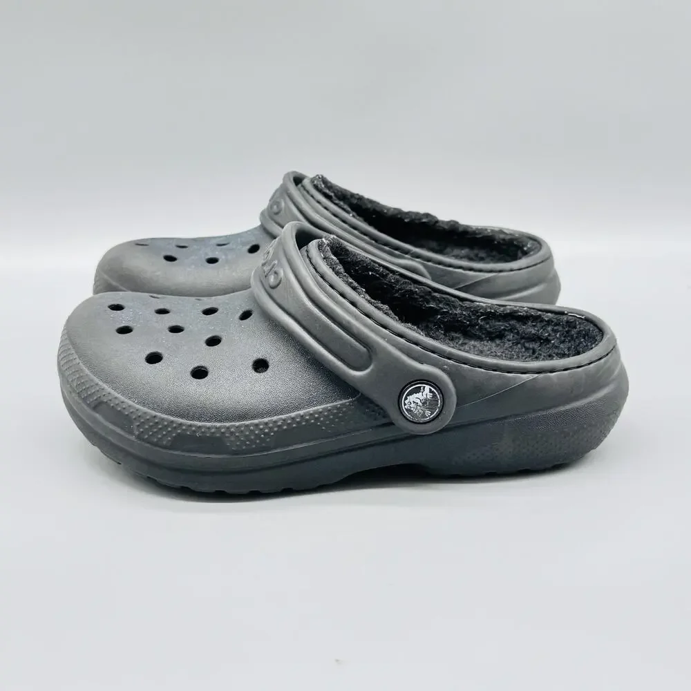 Crocs Shoes Kids 1 Gray Classic Lined Clog Fleece Fuzzy Slip On Comfort Casual